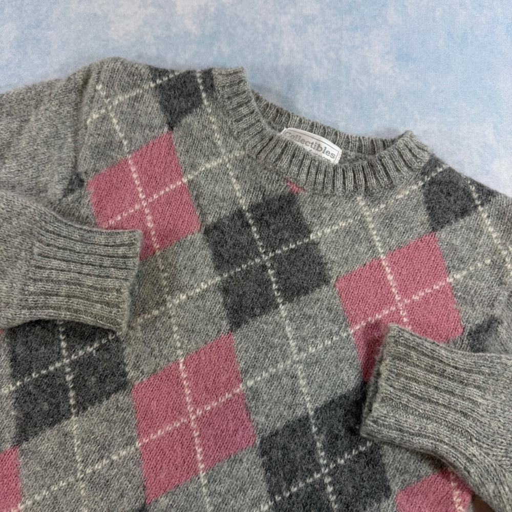 Collectibles by Foxmoor Sweater Womens M Grey Argyle Virgin Wool Excellent Vtg